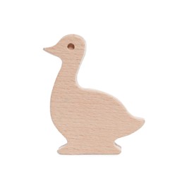 Photo of Wooden duck figure isolated on white. Educational toy for motor skills development