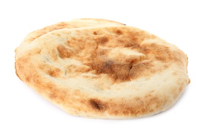 Photo of Loaves of delicious fresh pita bread on white background