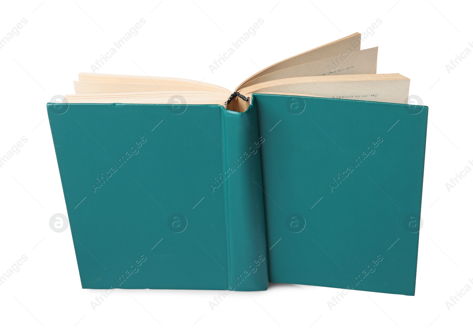 Photo of Open old hardcover book isolated on white