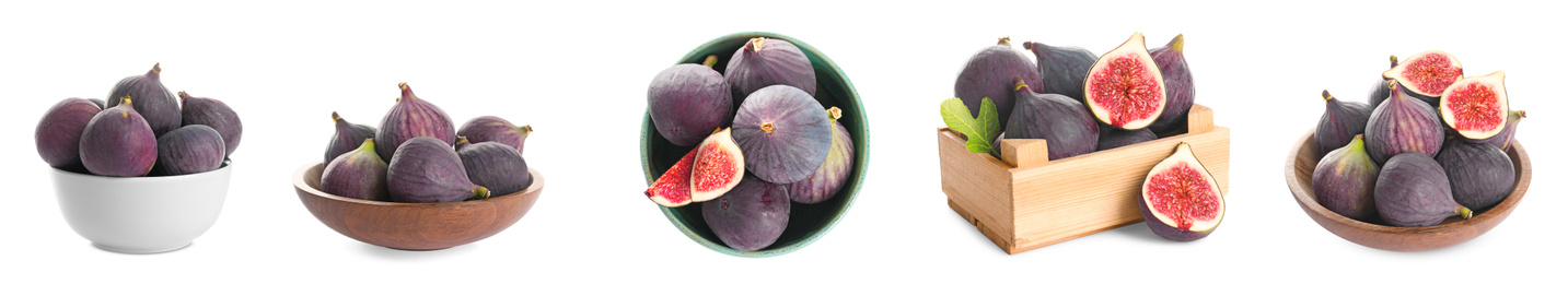 Image of Set of ripe figs on white background