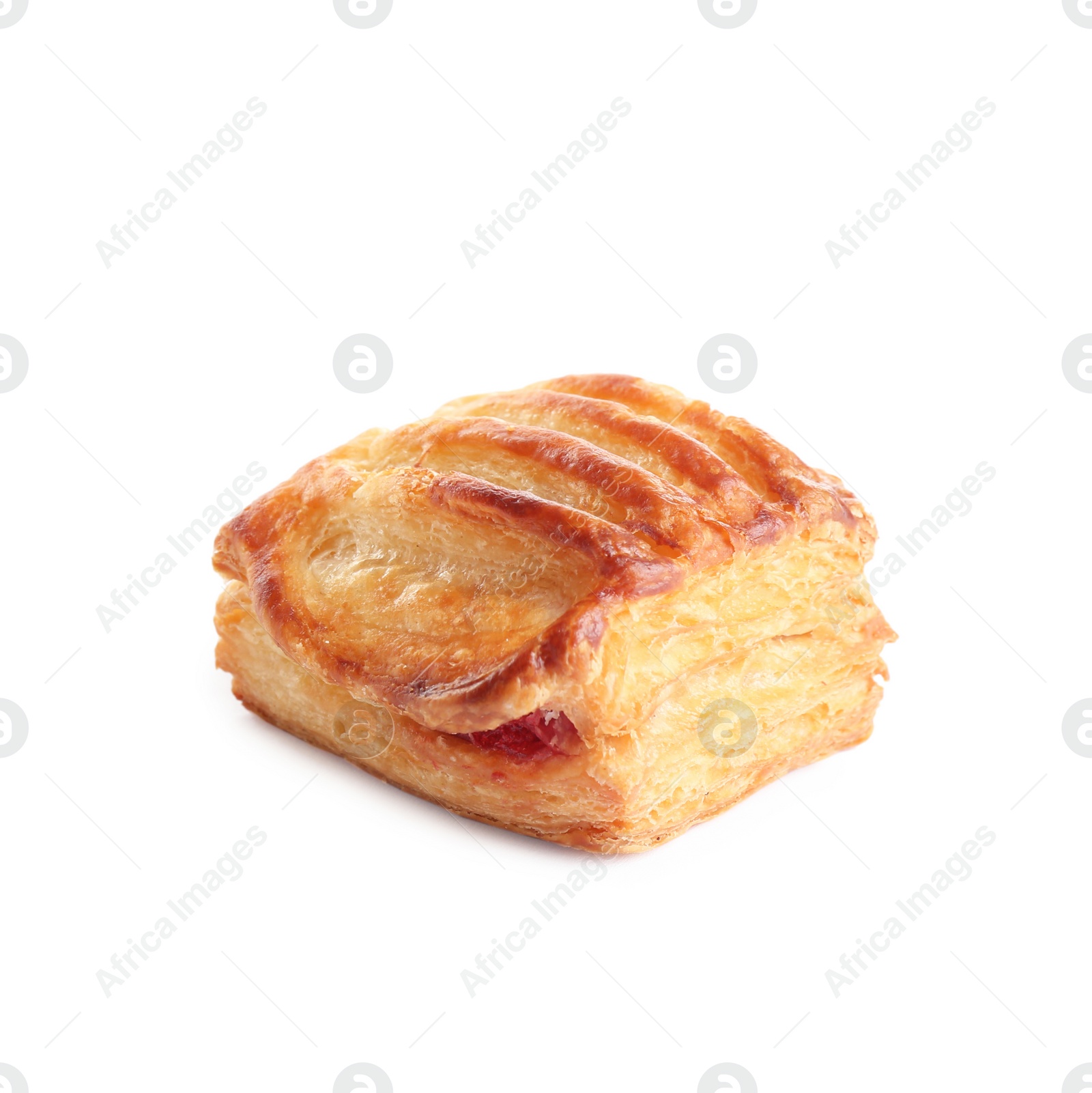 Photo of Fresh tasty puff pastry on white background