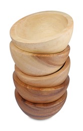 Set of wooden bowls on white background