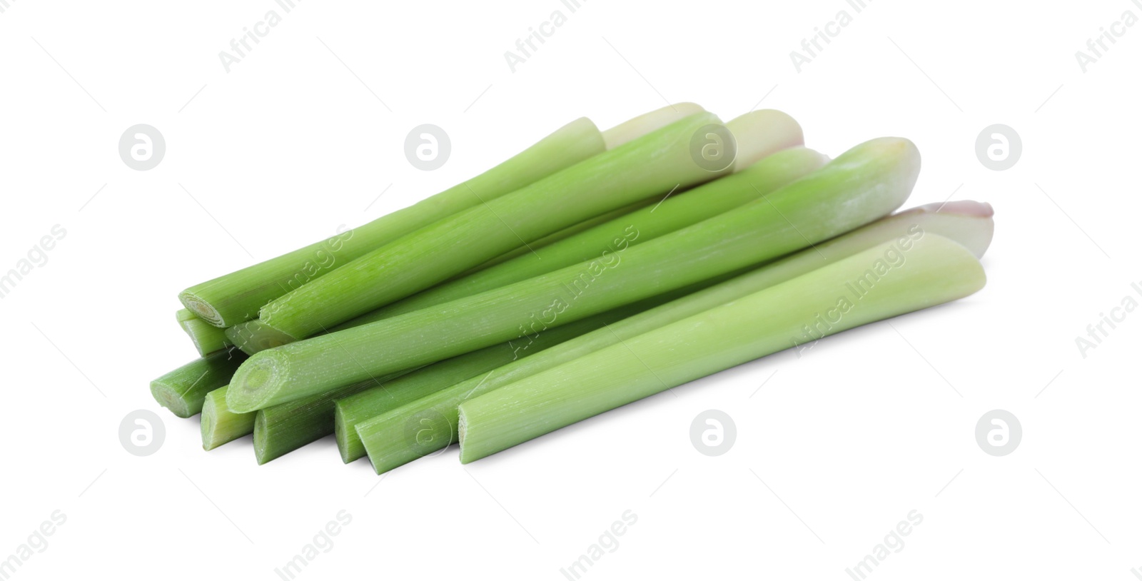 Photo of Bunch of fresh lemongrass on white background