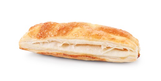 Puff pastry. One delicious fresh bun isolated on white