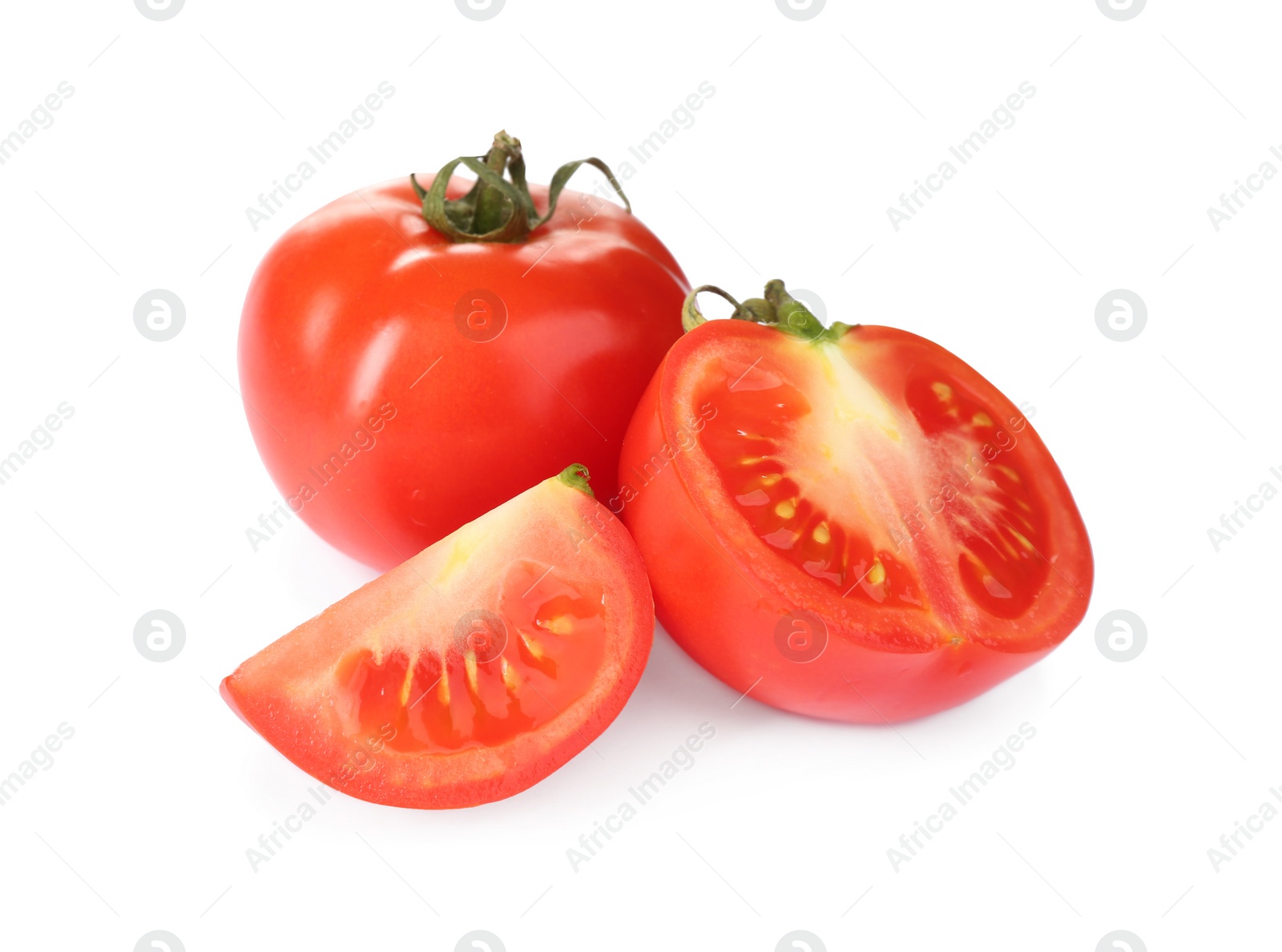 Photo of Tasty fresh raw tomatoes isolated on white