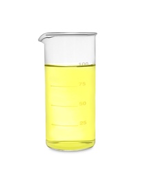 Beaker with yellow liquid isolated on white