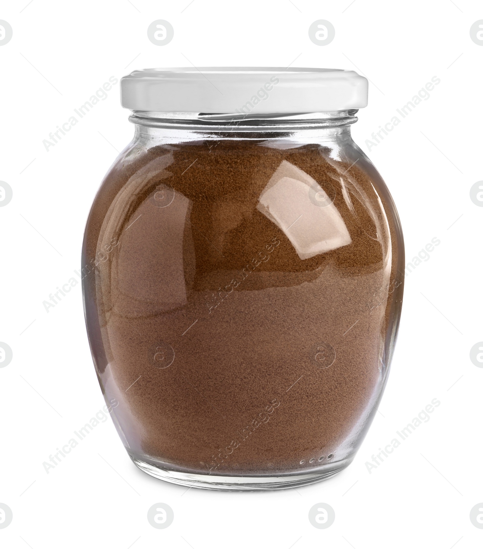 Photo of Glass jar of instant coffee isolated on white