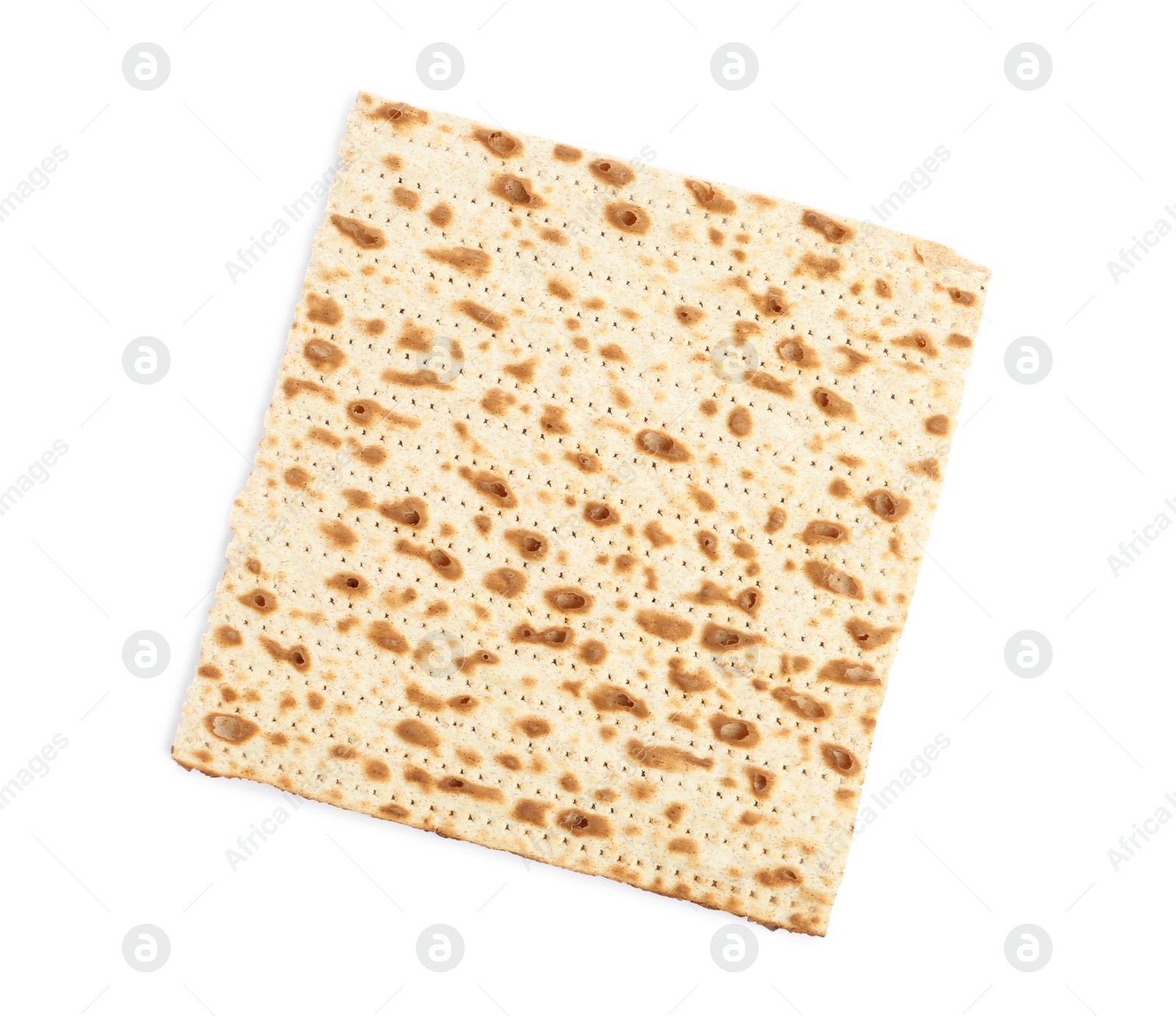 Photo of Passover matzo isolated on white, top view. Pesach celebration