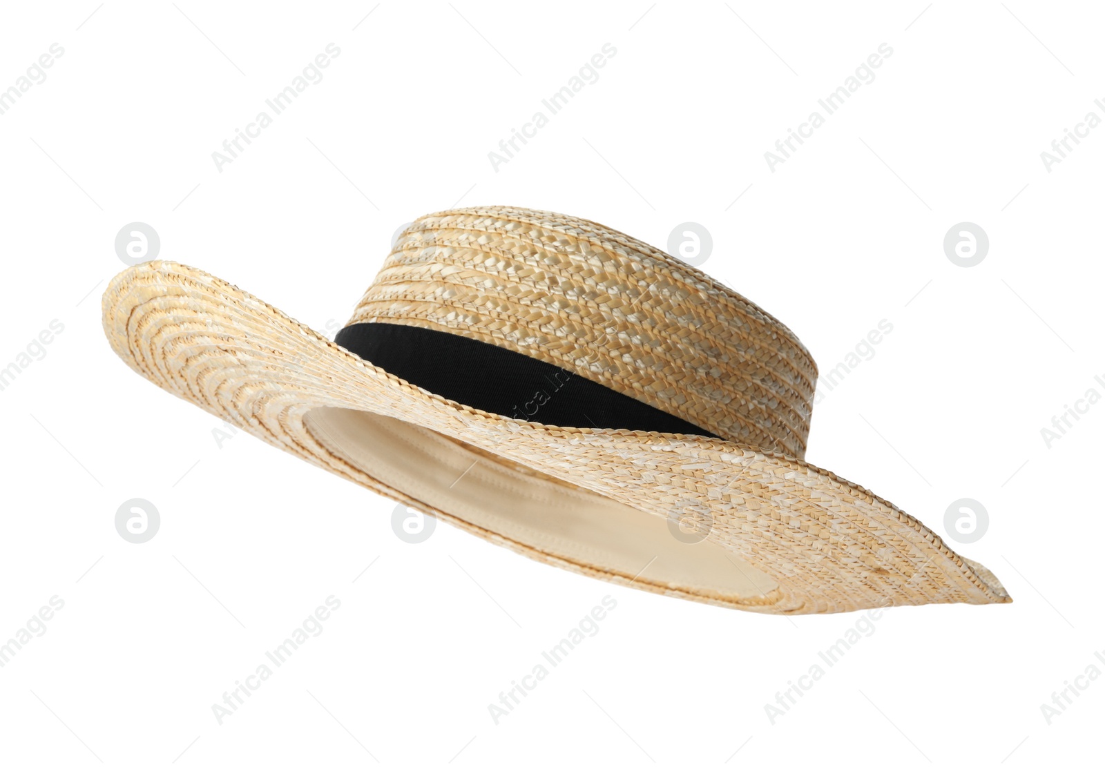 Photo of Straw hat isolated on white. Stylish accessory