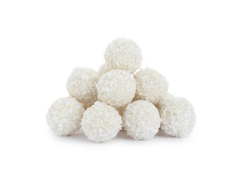 Tasty sweet coconut balls isolated on white