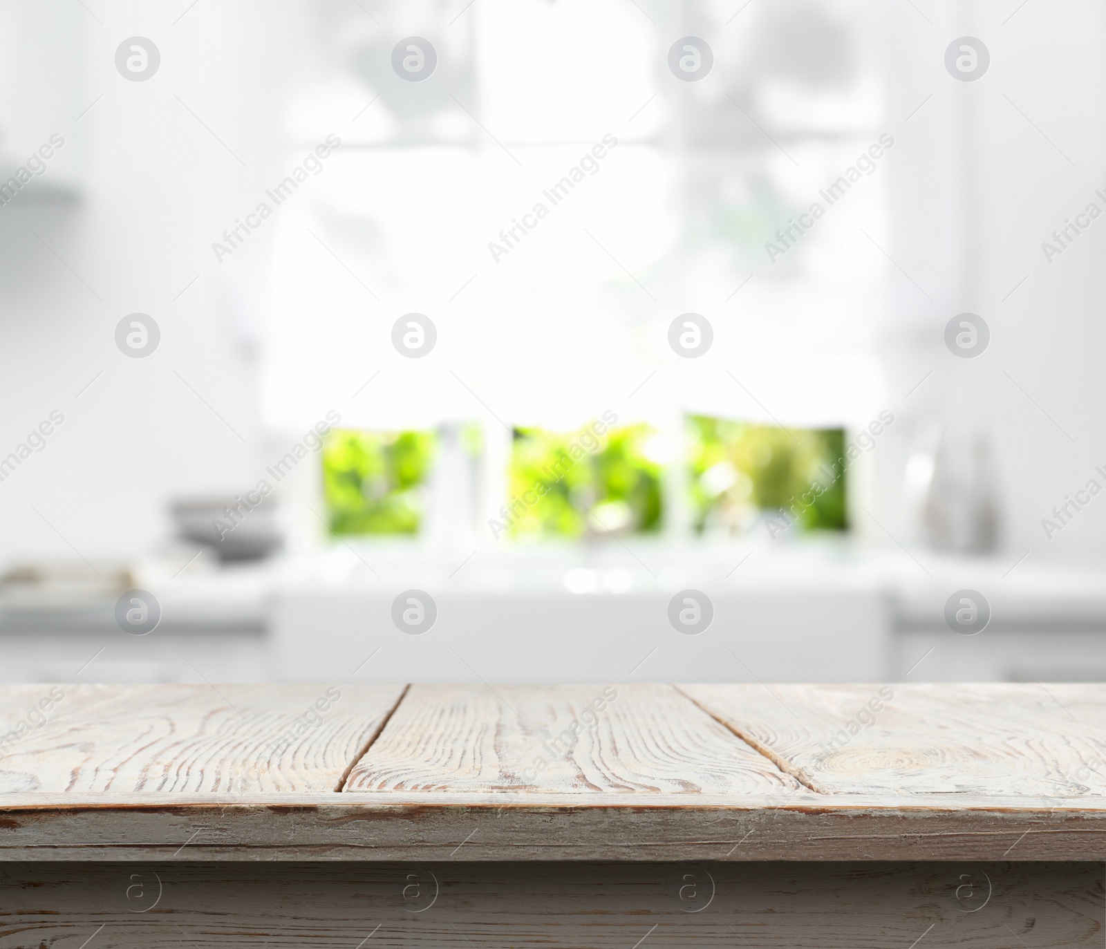 Image of Empty wooden surface in kitchen. Mockup for design