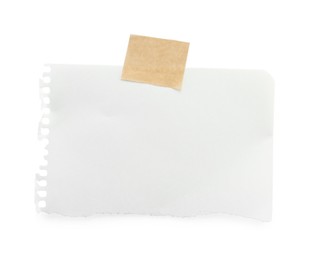 Photo of Piece of blank notebook sheet and adhesive tape isolated on white