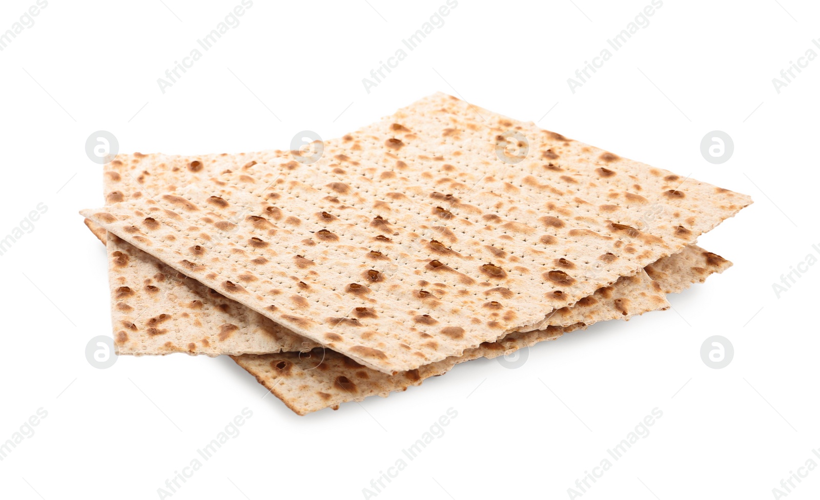 Photo of Passover matzos isolated on white. Pesach celebration