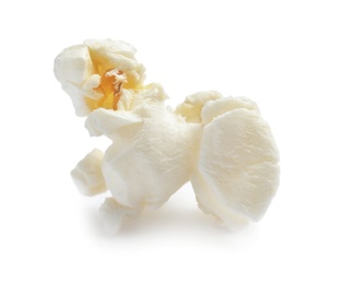 Photo of Delicious salty popcorn on white background