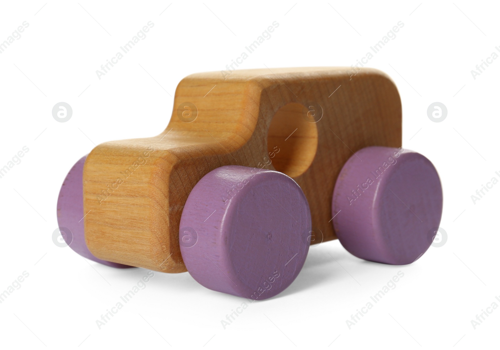 Photo of One wooden car isolated on white. Children's toy