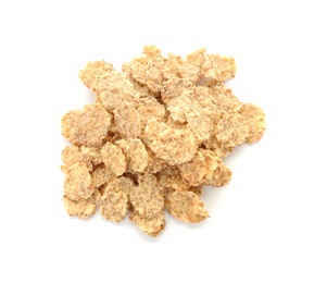 Wheat flakes on white background. Healthy grains and cereals