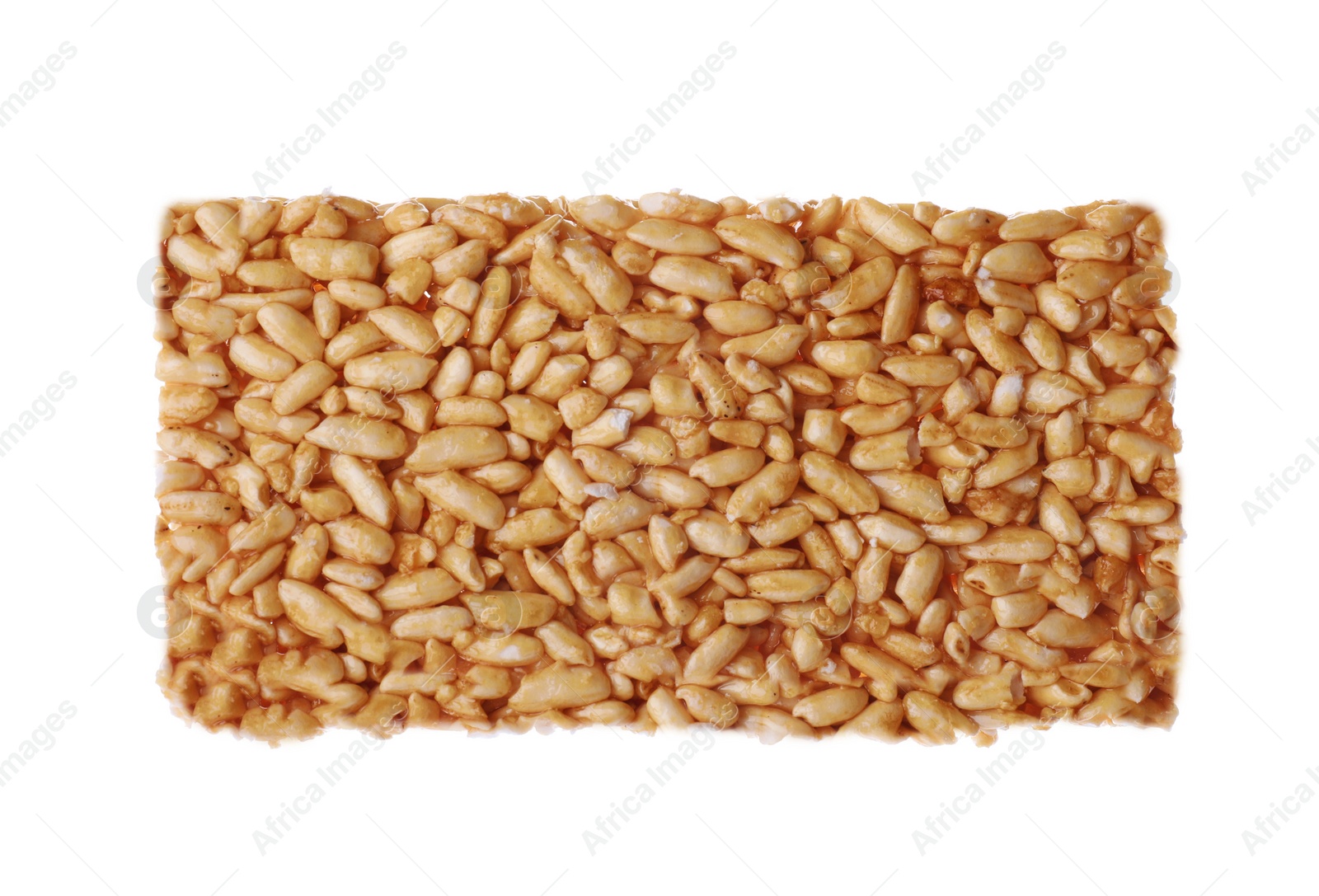 Photo of Puffed rice bar (kozinaki) on white background