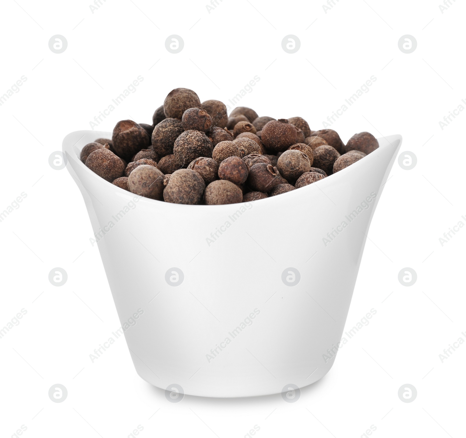 Photo of Black pepper in bowl isolated on white