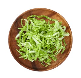 Photo of Shredded fresh Chinese cabbage isolated on white, top view