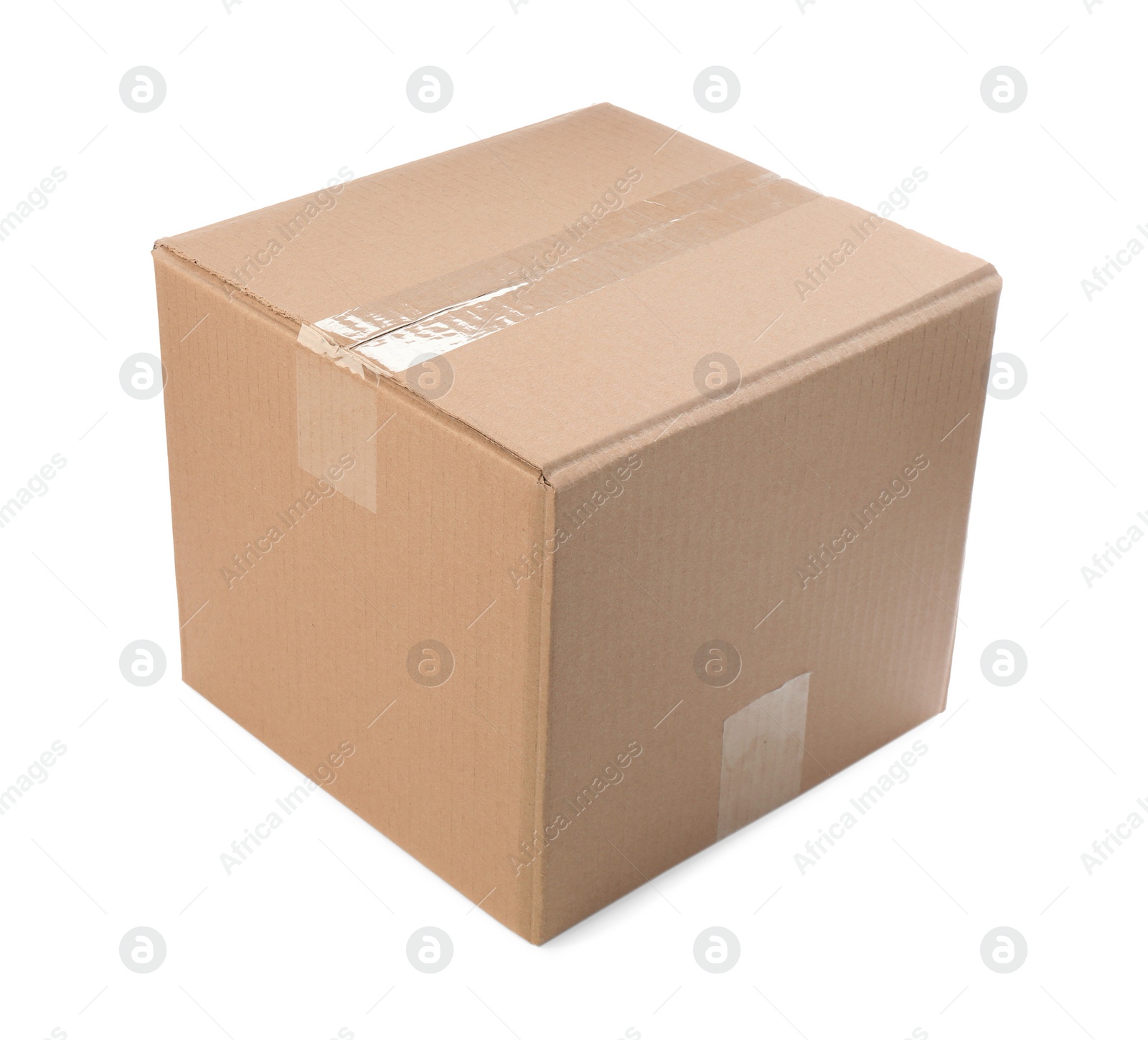 Photo of One closed cardboard box on white background