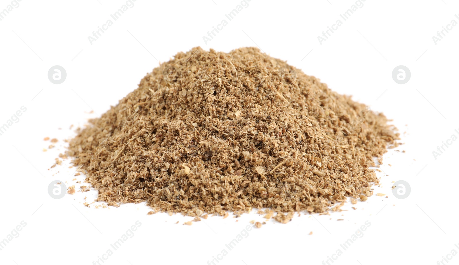 Photo of Heap of powdered coriander isolated on white