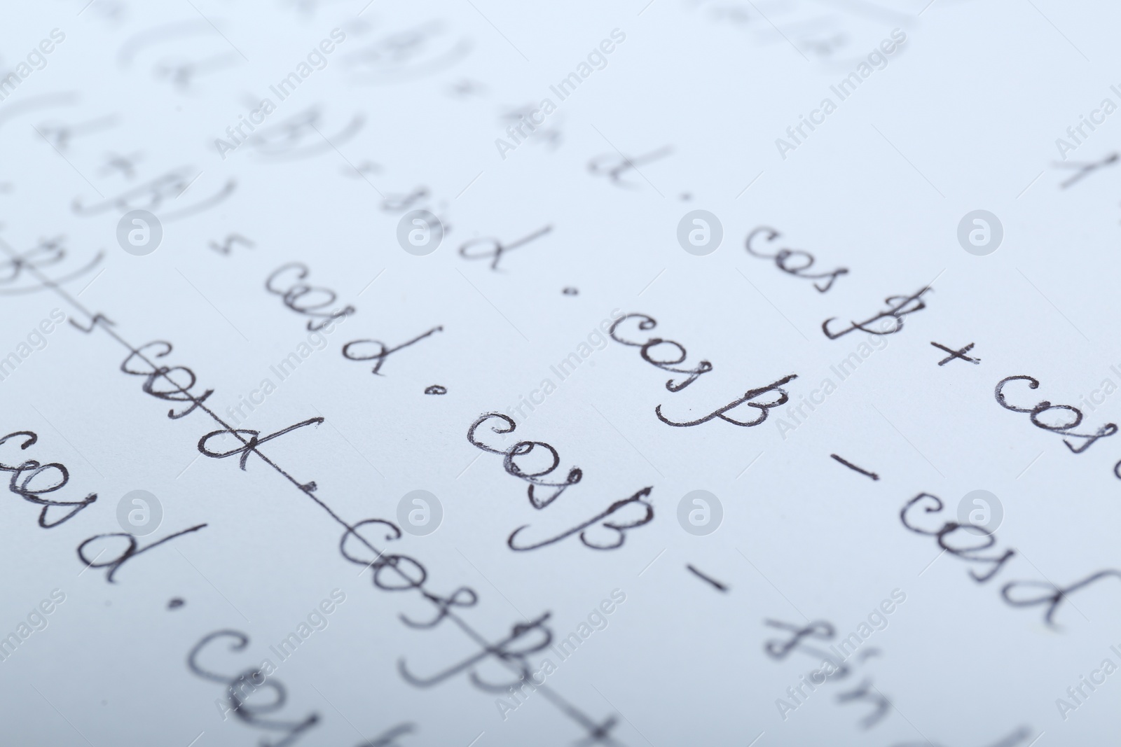 Photo of Sheet of paper with different mathematical formulas, closeup