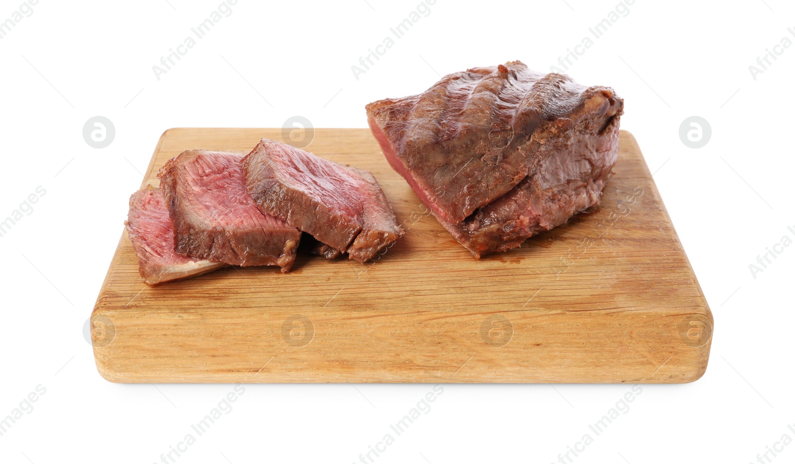 Photo of Delicious grilled beef steak isolated on white