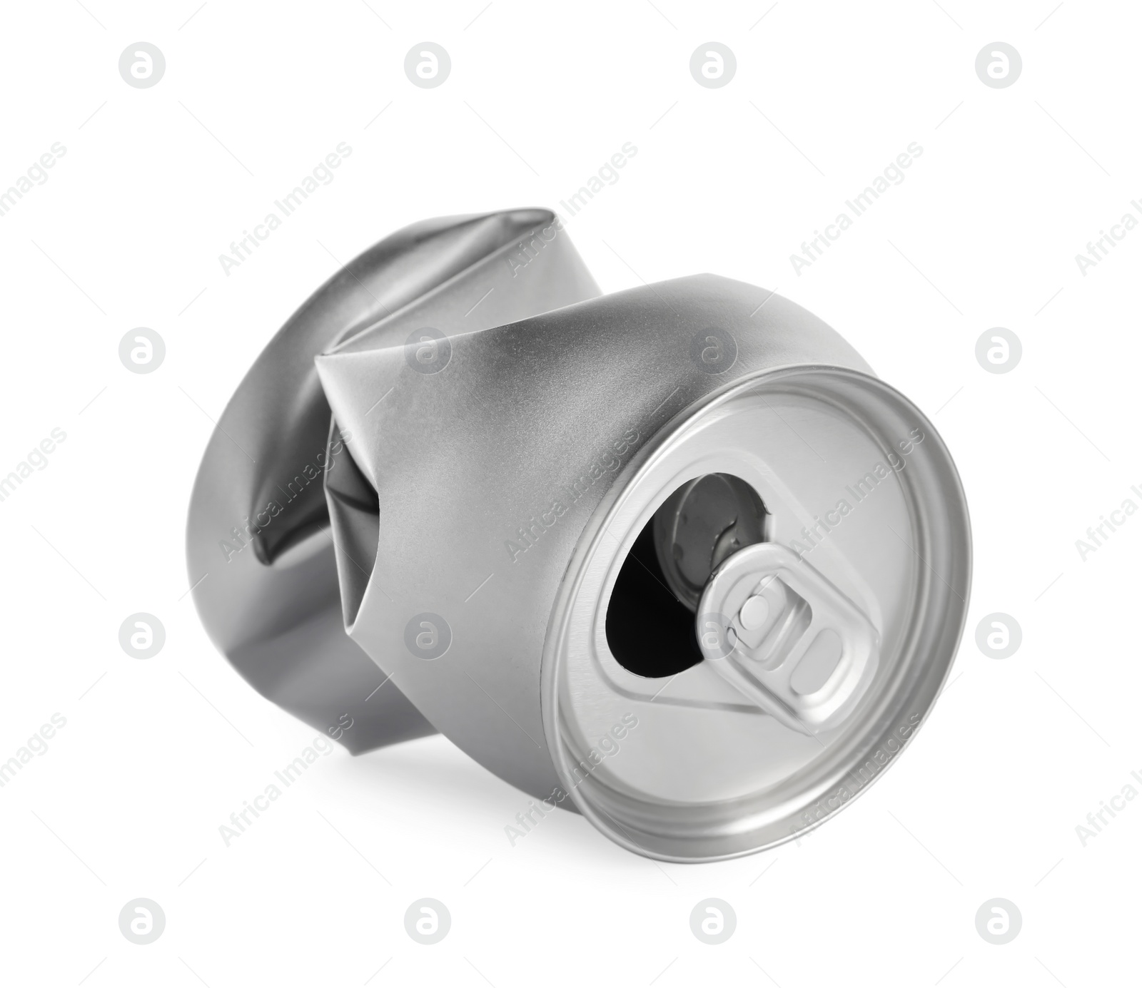 Photo of Silver crumpled can with ring isolated on white