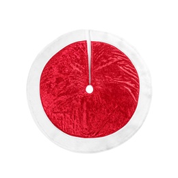 Photo of Red Christmas tree skirt isolated on white, top view