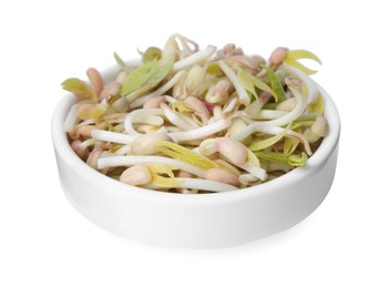 Photo of Mung bean sprouts in plate isolated on white
