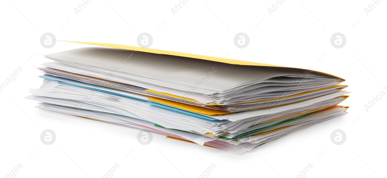 Photo of Stack of different files with documents on white background