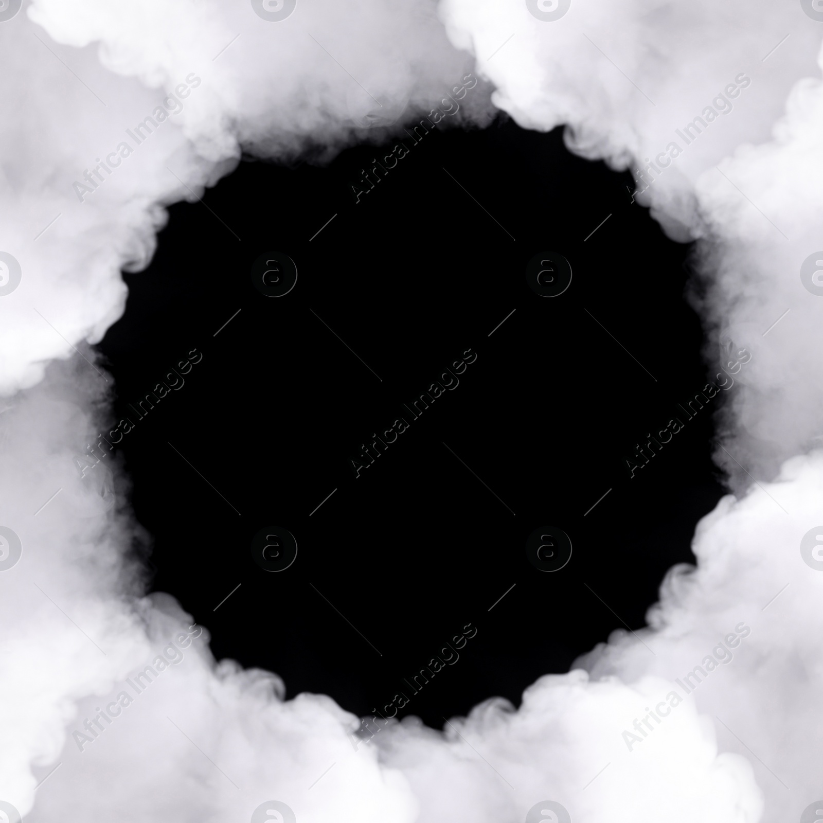 Image of Frame of smoke on black background, space for text