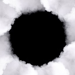 Image of Frame of smoke on black background, space for text