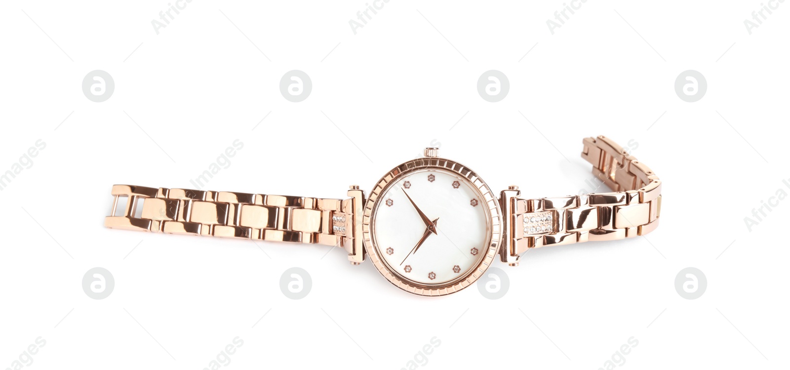 Photo of Luxury wrist watch isolated on white. Fashion accessory