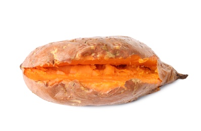 Delicious baked sweet potato on white background