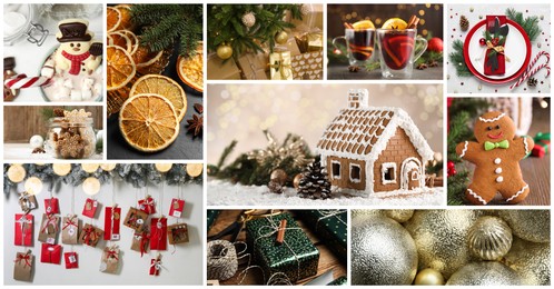 Image of Photos of Christmas holidays combined into collage. Banner design