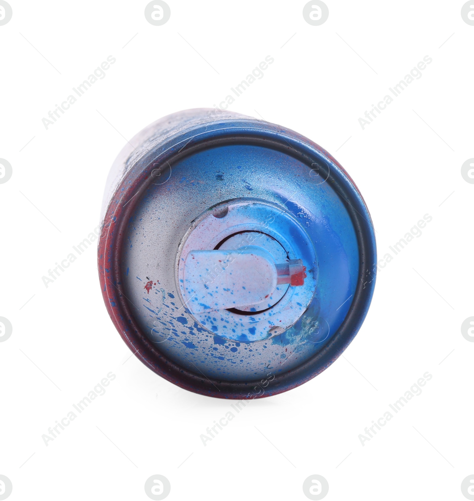 Photo of One can of bright spray paint isolated on white, top view