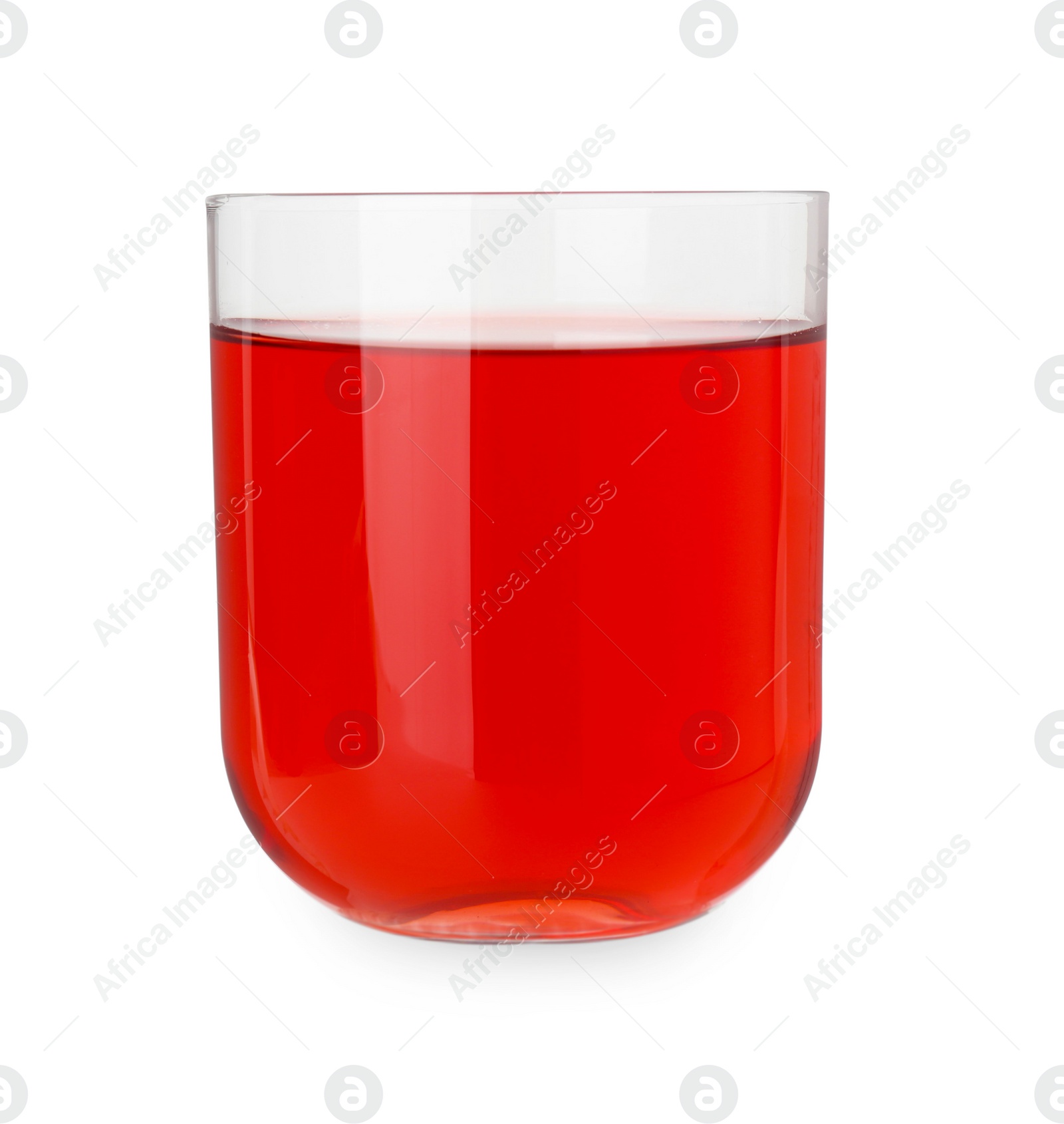 Photo of Refreshing pomegranate juice in glass isolated on white