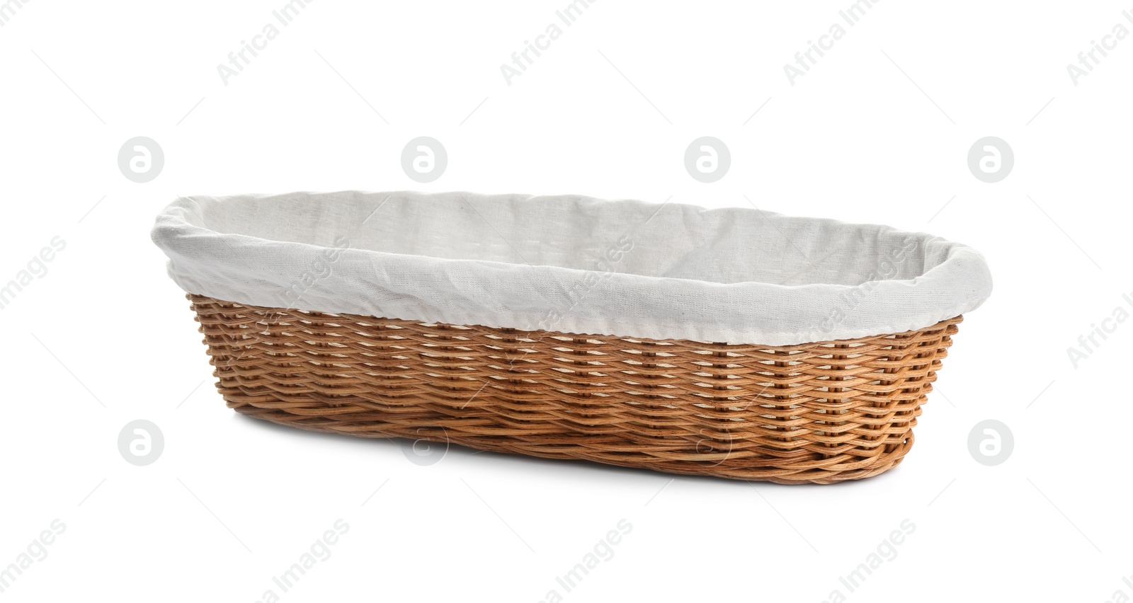 Photo of Empty wicker basket for bread on white background