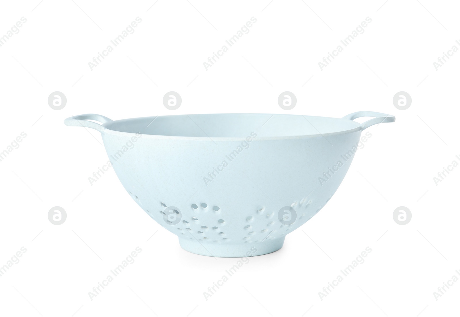 Photo of New plastic colander isolated on white. Cooking utensils