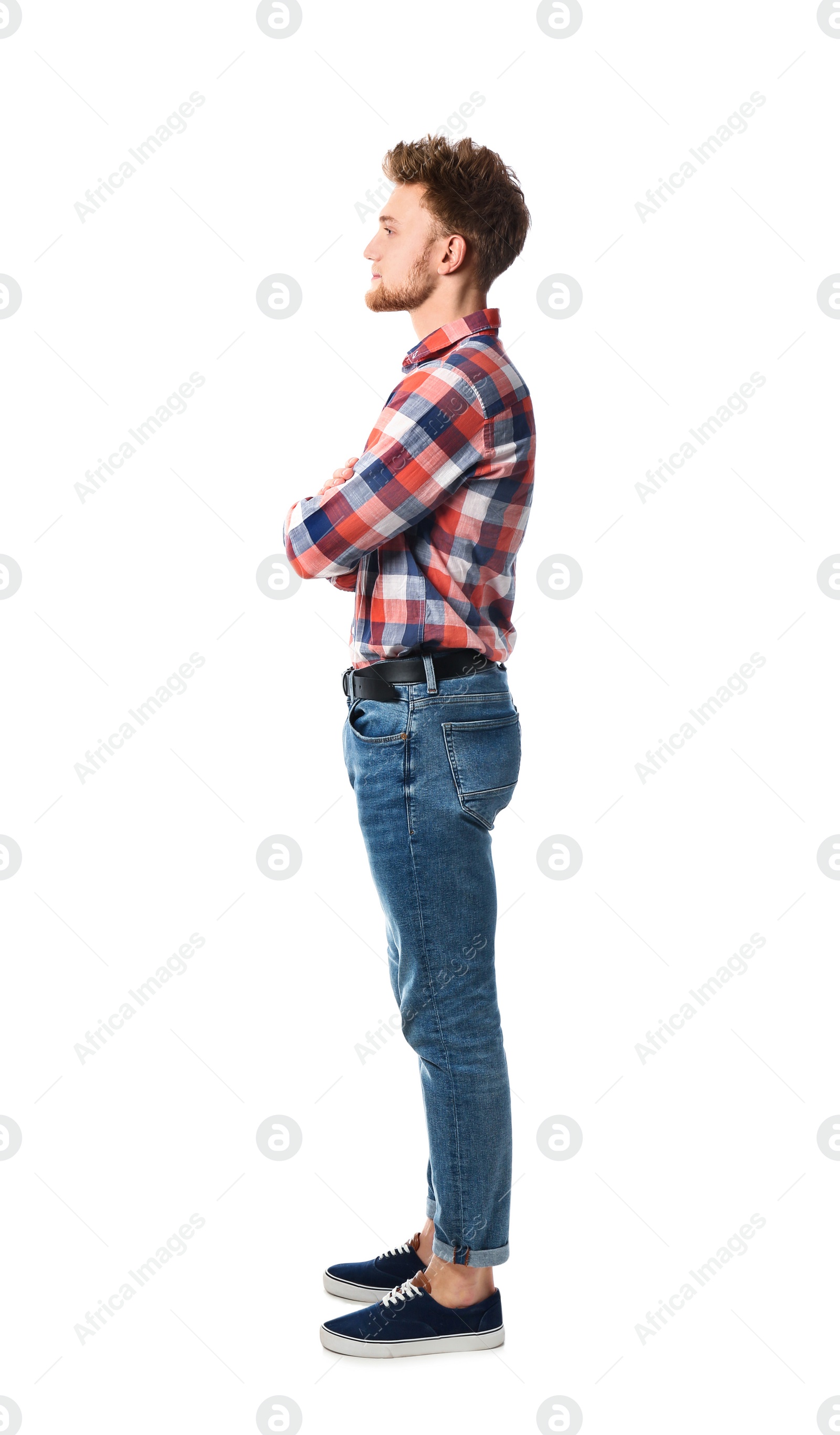 Photo of Full length portrait of handsome man posing on white background