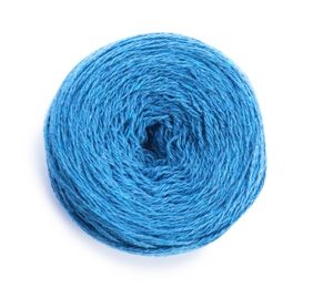 Clew of color knitting thread on white background