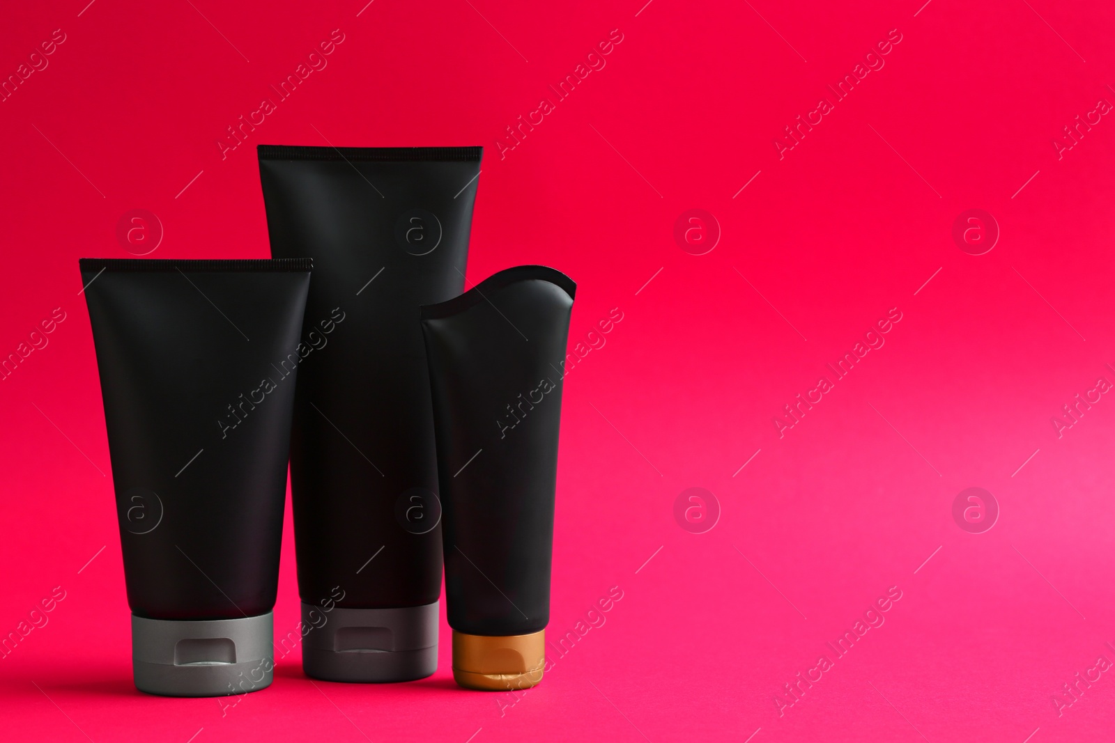 Photo of Set of men's cosmetic on color background. Space for design