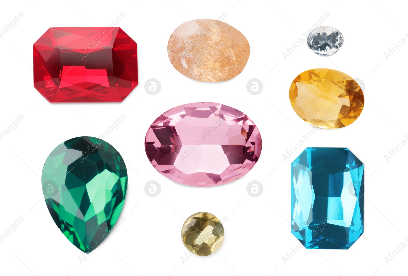 Image of Set of beautiful gemstones on white background