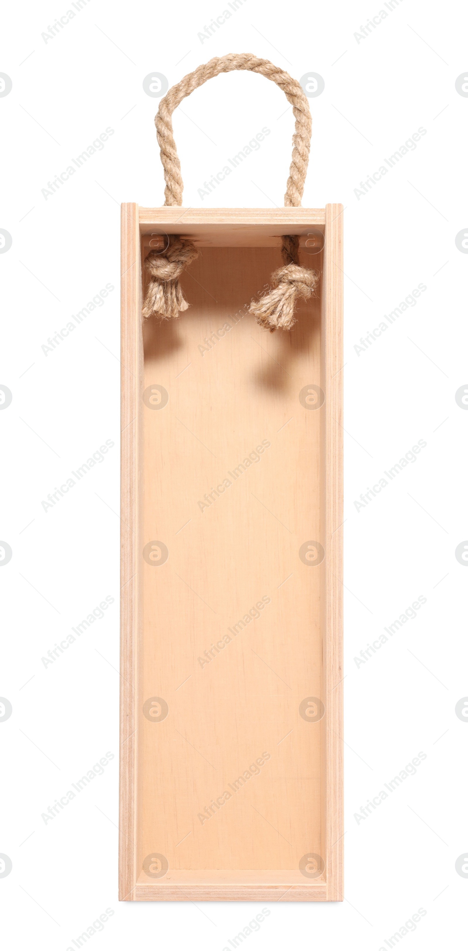 Photo of Empty wooden wine box isolated on white