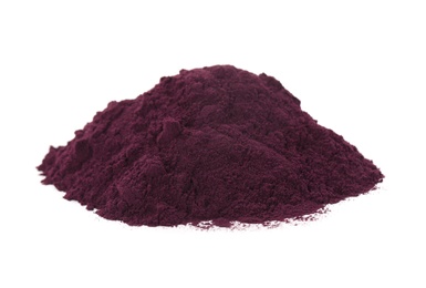 Photo of Pile of acai powder on white background