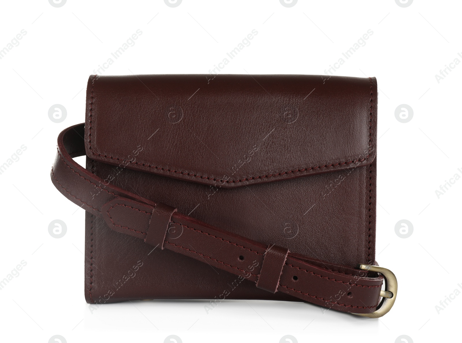 Photo of Brown women's leather flap bag isolated on white
