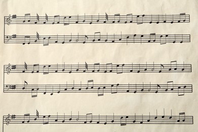 Photo of Paper sheet with musical notes, closeup view