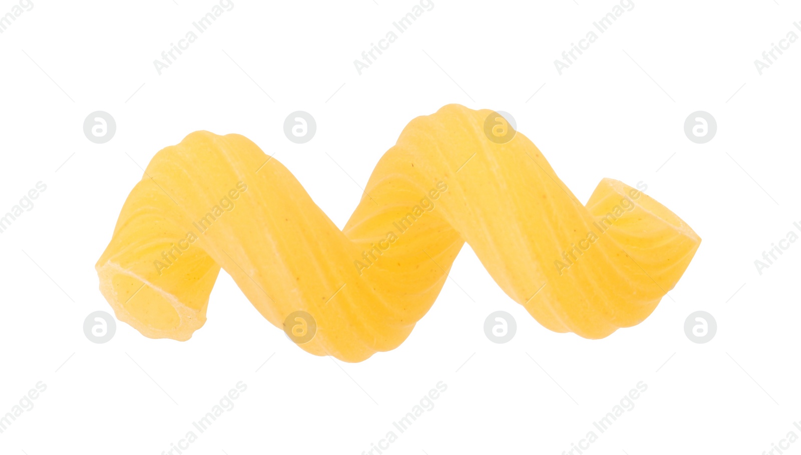 Photo of One piece of raw cavatappi pasta isolated on white