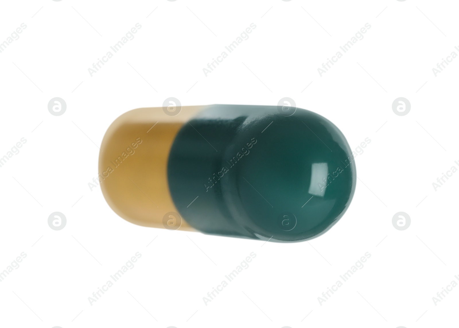 Photo of One pill isolated on white. Medicinal treatment